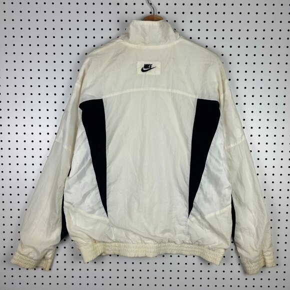 Vtg‎ 90s Nike Windbreaker Jacket Large Off White Black Striped Color Block READ - Picture 4 of 9